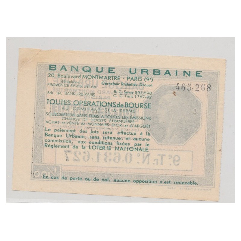Billet Loterie nationale - 1/100 Banque urbaine
