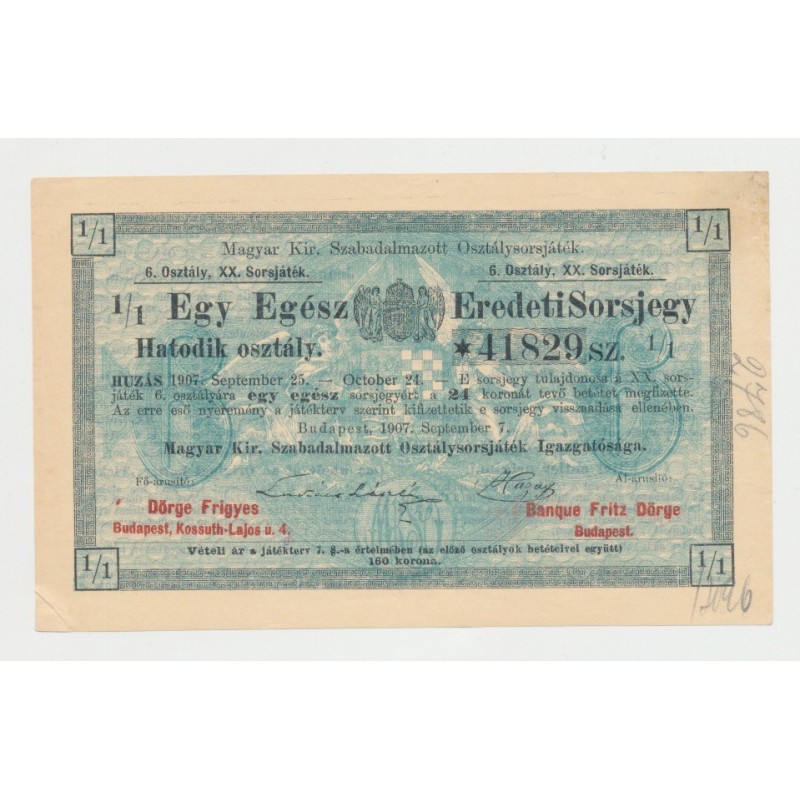 Billet Loterie Royale Hongroise 1907 - avec lettre et enveloppe