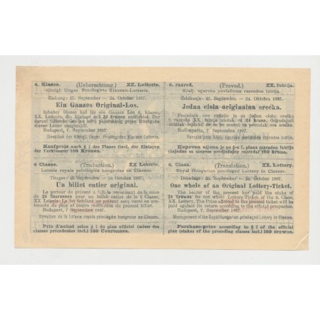 Billet Loterie Royale Hongroise 1907 - avec lettre et enveloppe