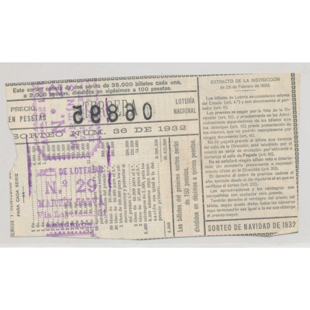 Billet Loterie  Quince millones - 1932