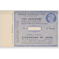 Billet Loterie nationale - 1 Dixieme 1936