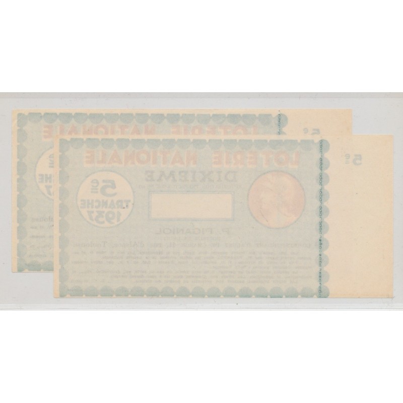 Billet Loterie nationale - 1/10 1937 - Lot 2ex