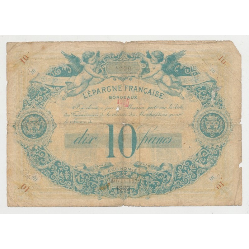 Dept 33 - 10 Francs 1930 - L'épargne Française BORDEAUX - B/TB