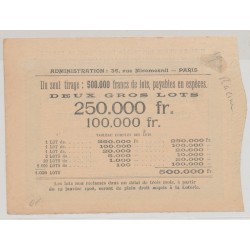 Billet Loterie - Enfants turberculeux d'Ormesson et institut pasteur de Lille - 1907 2