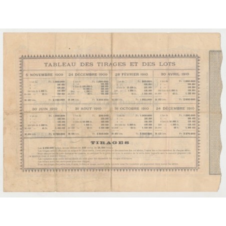 Billet Loterie - Oeuvres de bienfaisance et encouragement aux beaux arts - 1909