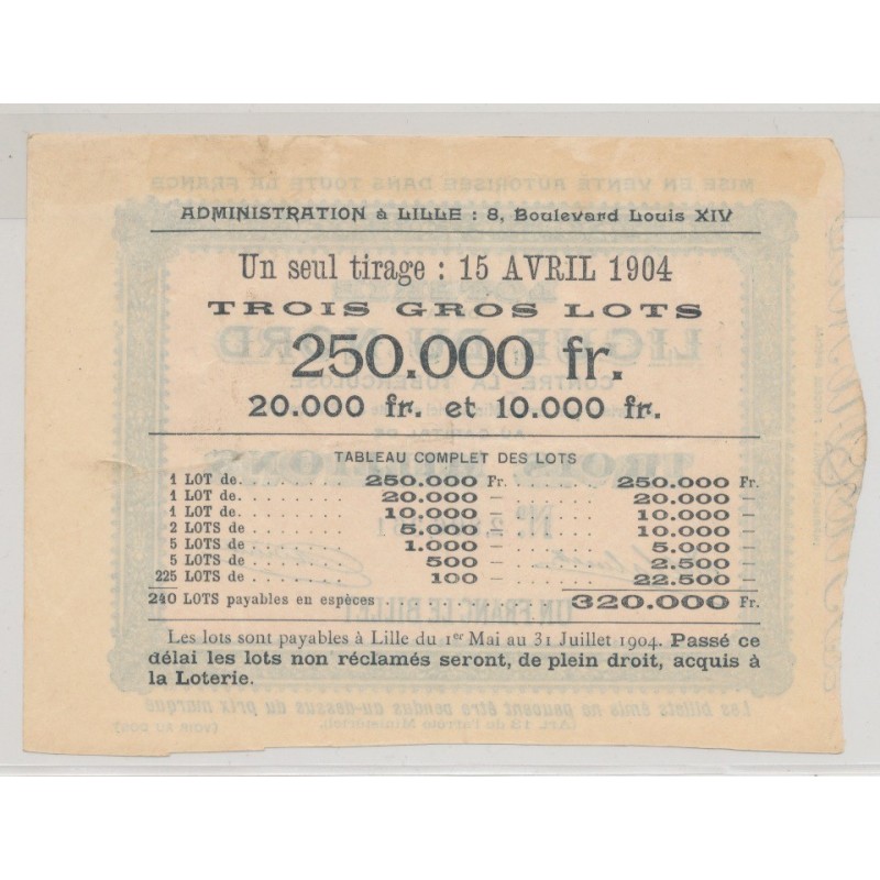 Billet Loterie du nord contre la tuberculose - billet 1 Franc