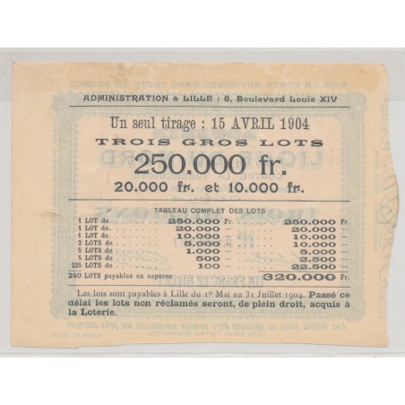 Billet Loterie du nord contre la tuberculose - billet 1 Franc