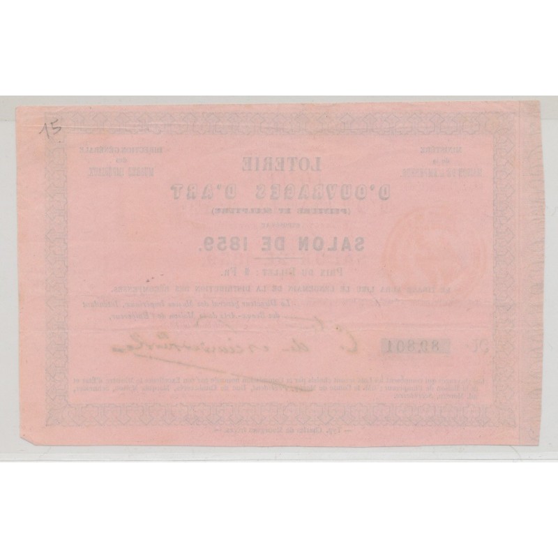 Billet Loterie d'ouvrages d'art - salon de 1859 - 1 Franc
