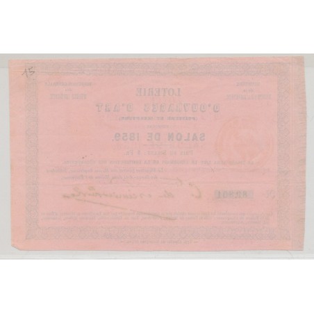 Billet Loterie d'ouvrages d'art - salon de 1859 - 1 Franc