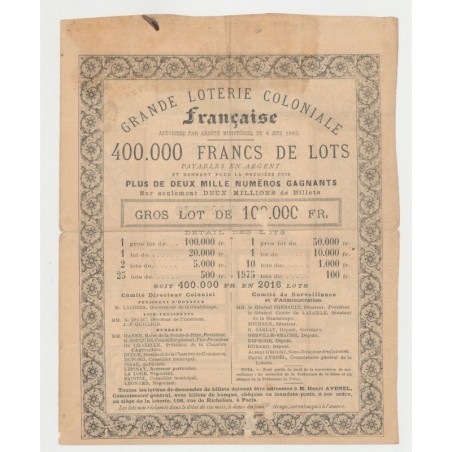Billet Grande loterie coloniale Française - Pointe à pitre