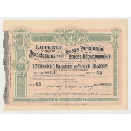 Billet Loterie - Presses parisiennes et départementales - 1905