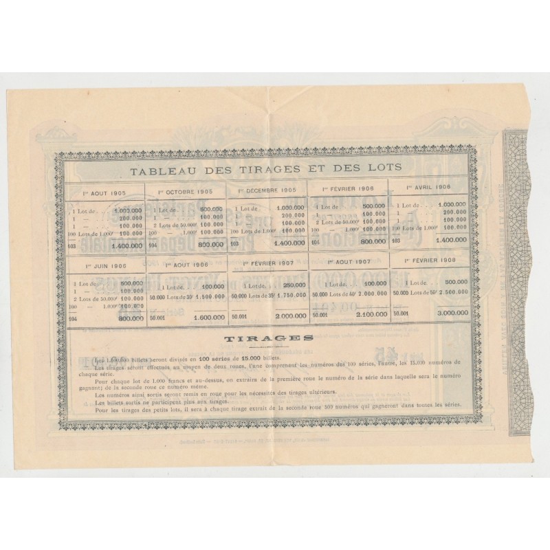 Billet Loterie - Presses parisiennes et départementales - 1905