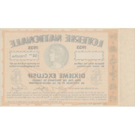 Billet Loterie nationale - 1/10 1935 - Tabacs Toulouse et haute garonne