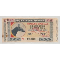 Billet Loterie nationale - 100 Francs - Grand prix de Paris 1936 - Lot de 2ex