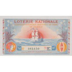 Billet Loterie nationale - Confédération débitants tabac de France - 1941