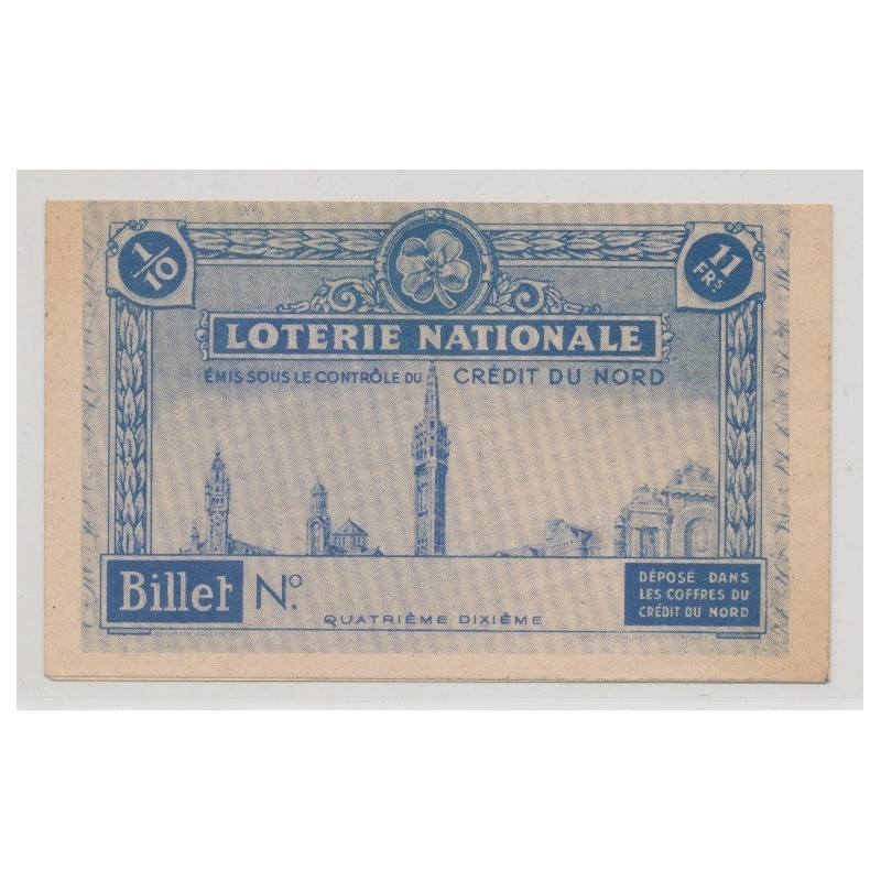 Billet Loterie nationale - Crédit du nord 1940 