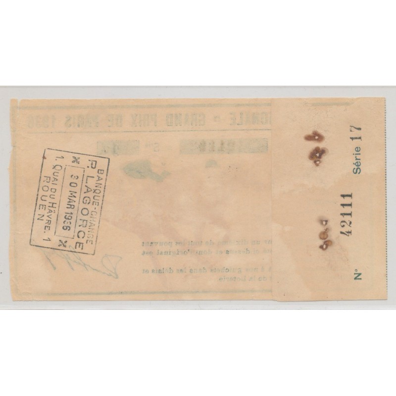 Billet Loterie nationale - Grand prix de Paris 1936