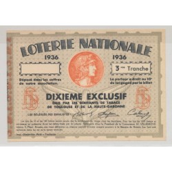 Billet Loterie nationale - 1/10 1936 - Tabacs Toulouse et haute garonne
