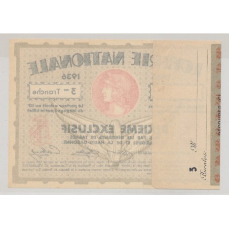 Billet Loterie nationale - 1/10 1936 - Tabacs Toulouse et haute garonne