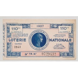 Billet Loterie nationale - 1/10e 1937 - comptoir commercial des loteries Paris