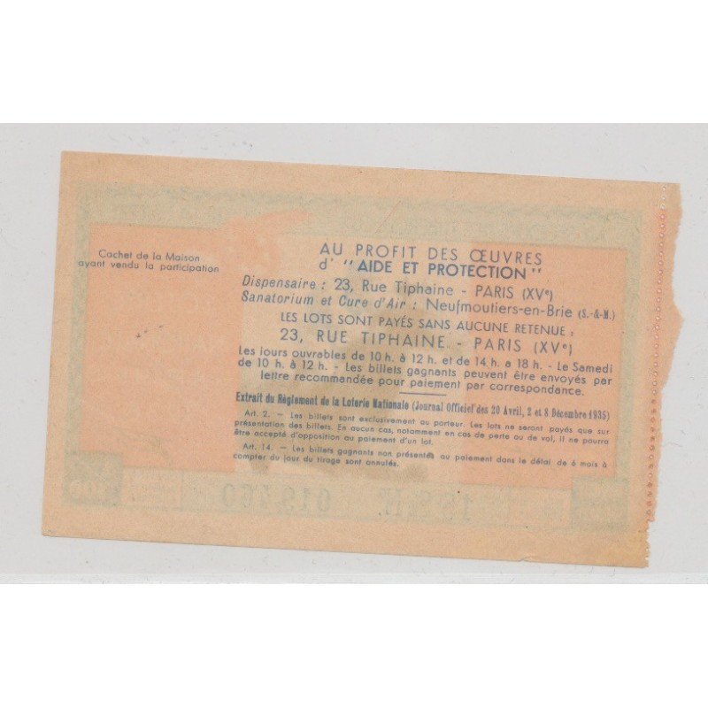Billet Loterie nationale - Grand prix de Paris 1938