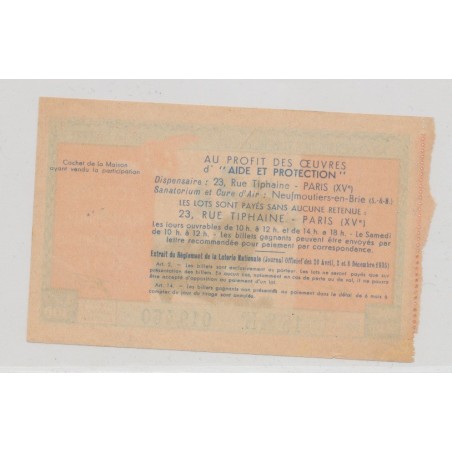 Billet Loterie nationale - Grand prix de Paris 1938
