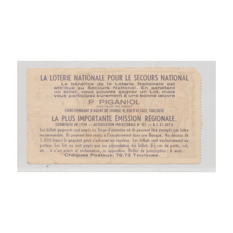 Billet Loterie nationale - France toujours - 1943