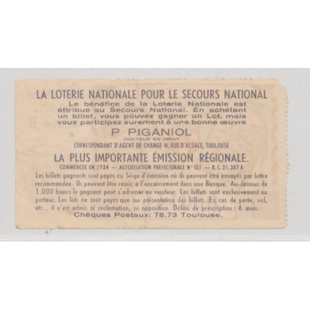 Billet Loterie nationale - France toujours - 1943