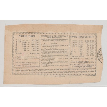 Billet Loterie de Nice - 1884