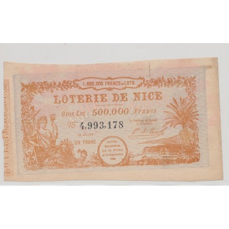 Billet Loterie de Nice - 1884 - Billet 1 Franc