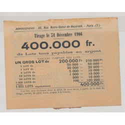 Billet Loterie - Orphelinat national des chemins de fer - 1906 2