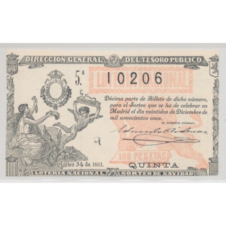 Billet Loterie - 100 Pesetas/Quinta - 1911