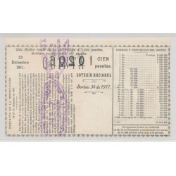Billet Loterie - 100 Pesetas/Quinta - 1911 2
