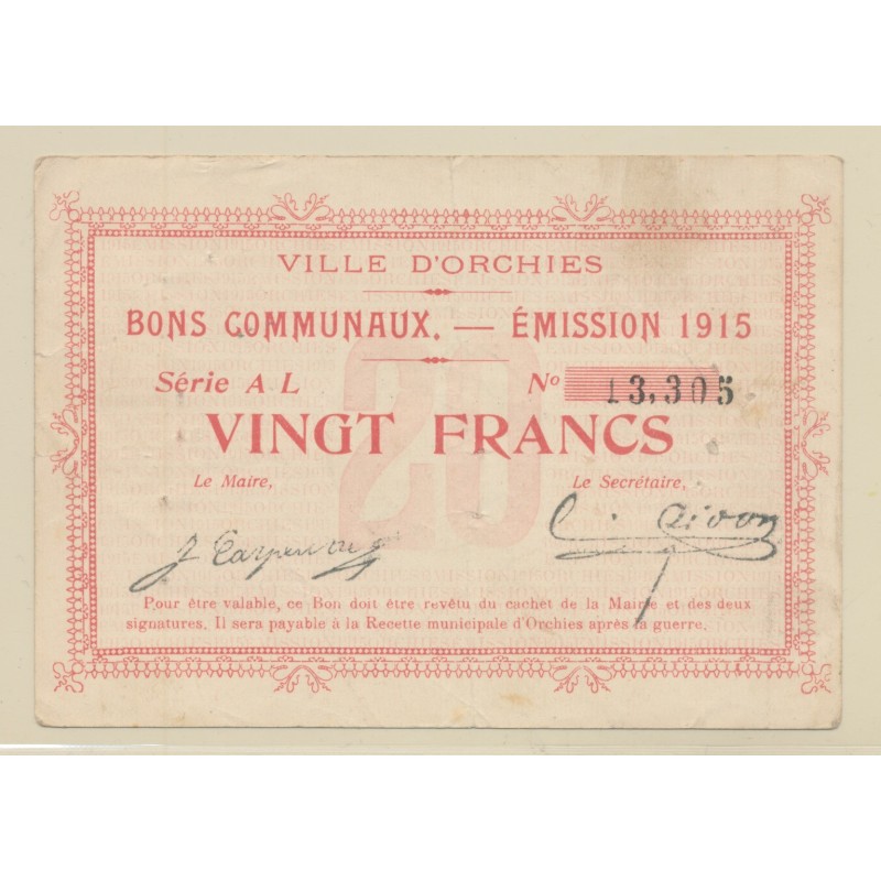 Dept59 - 20 Francs oRCHIES - 1915 - tb+