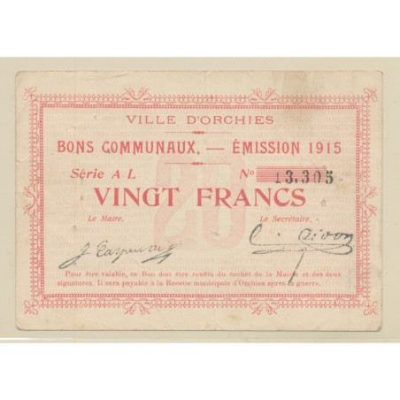 Dept59 - 20 Francs oRCHIES - 1915 - tb+