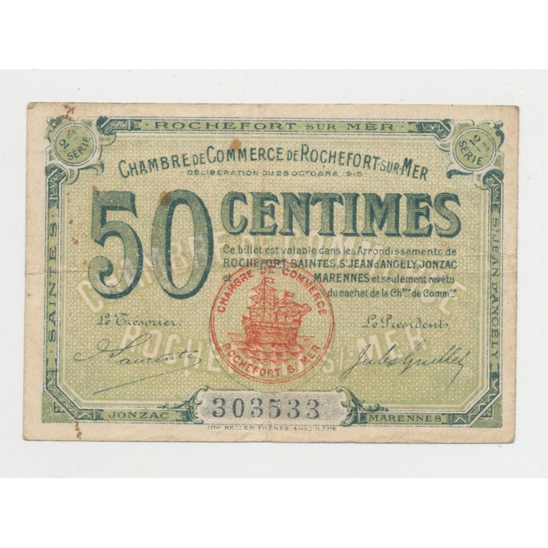 Dept17 - 50 Centimes Rochefort sur mer - 1920 - TB+