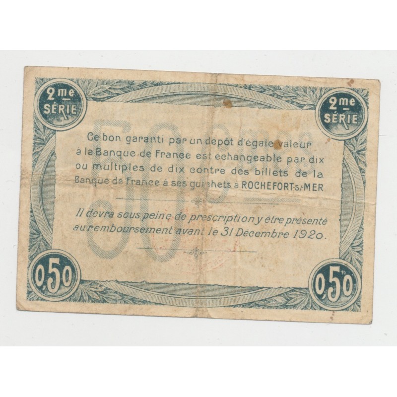 Dept17 - 50 Centimes Rochefort sur mer - 1920 - TB+