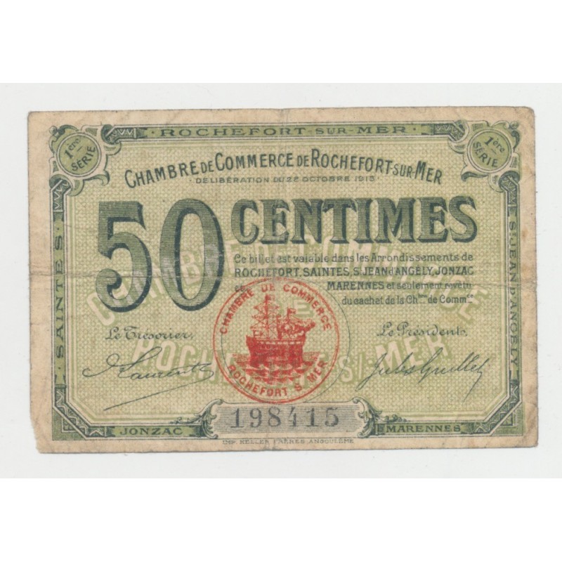Dept17 - 50 Centimes Rochefort sur mer - 1920 - 1ere série - TB+