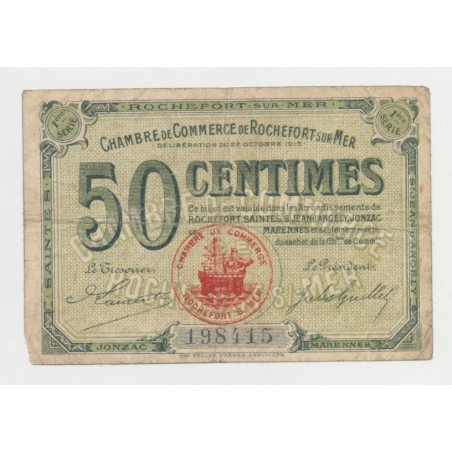 Dept17 - 50 Centimes Rochefort sur mer - 1920 - 1ere série - TB+