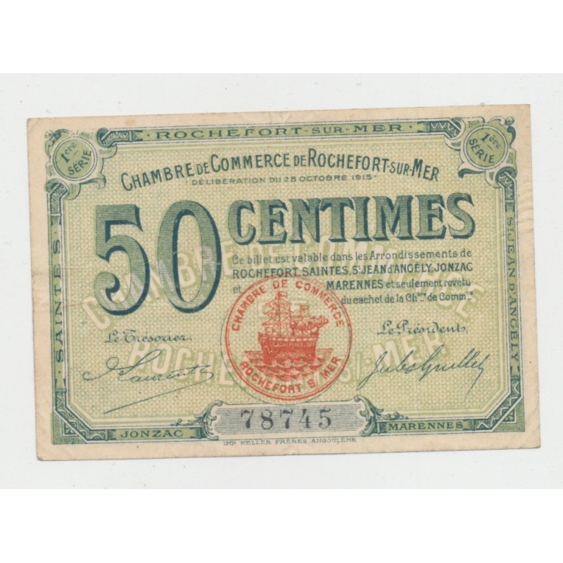 Dept17 - 50 Centimes Rochefort sur mer - 1920 - 1ere série - TTB