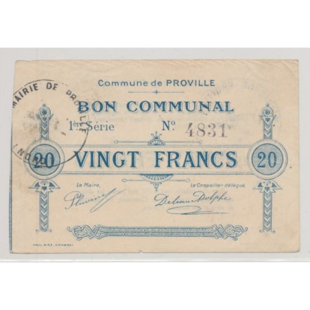 Dept59 - 20 Francs Proville - 1915 - TB+/TTB