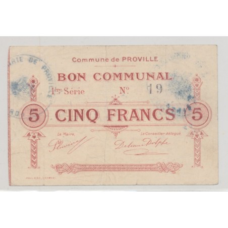 Dept59 - 5 Francs Proville - 1915 - TB+