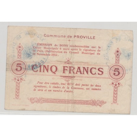 Dept59 - 5 Francs Proville - 1915 - TB+