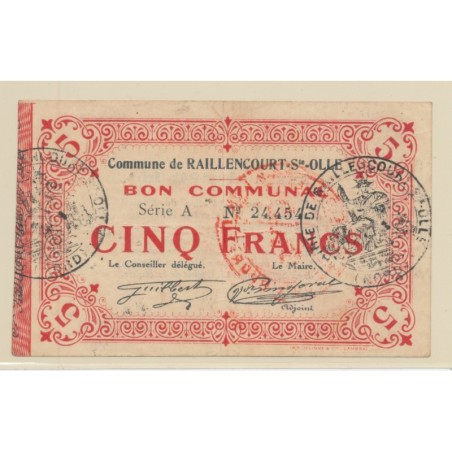 Dept59 - 5 Francs Raillencourt - 1915 - TTB