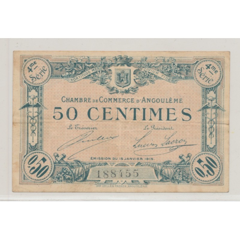 Dept 16 - 50 Centimes Angoulême - 1915 - 4e série - TB+