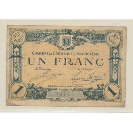 Dept 16 - 1 Franc Angoulême - 1915 - 3e série - TB+