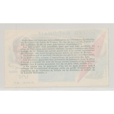 Billet Loterie nationale - 1/10 3Francs - Pour nos vieux 