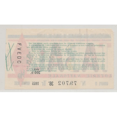 Billet Loterie nationale - Confédération débitants tabac de France - 1955