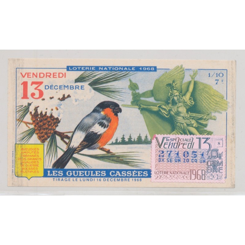Billet Loterie nationale - Les gueules cassés - 1968