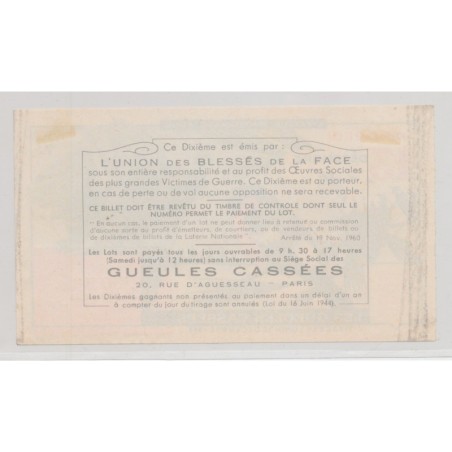 Billet Loterie nationale - Les gueules cassés - 1968